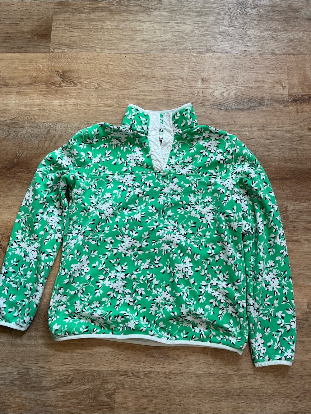 Draper James Green Floral Half-Placket Pullover with White Trim